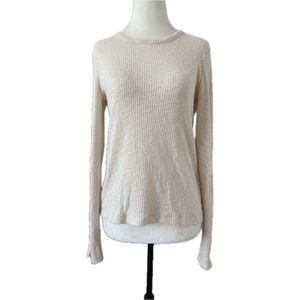 Madewell Casual Beige Cream Ribbed Long Sleeve Shirt; Button Details; Women Med